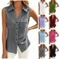 thumbnail image 1 of Zynoxe Cotton Linen Tops for Women Solid Color Lapel Sleeveless Button Down Tank Tops with Pockets Casual Loose Fit Ventilate Classsic Business Work Blouses White XXL, 1 of 7