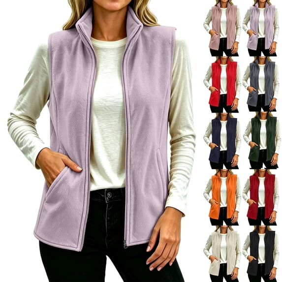 Zynoxe Fleece Vest for Women Trendy Lightweight Soft Stand Collar Zip Up Sleeveless Jackets Lounge Solid Color Winter Layering Clothes with Pockets