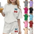 thumbnail image 1 of Zynoxe Girls and Boys 2-Piece Outfit Sets Casual Round Neck Short Sleeve 4th of July Tops and Shorts Soft Breathable Loose Summer Outfits Sky Blue3 3 Years, 1 of 6