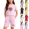 thumbnail image 1 of Zynoxe Girls and Boys Two Piece Sets Independence Day Printed Short Sleeve Tops and Elastic Waist Shorts Sets Lounge Cotton Linen Summer Outfits Black2 7 Years, 1 of 9