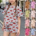 thumbnail image 1 of Zynoxe Girls Two Piece Sets Fashion Printed Short Sleeve T-shirts and Elastic Waist Shorts Sets Summer Flowy Loose Fit Ventilate Lounge Sets Green4 4-5 Years, 1 of 6