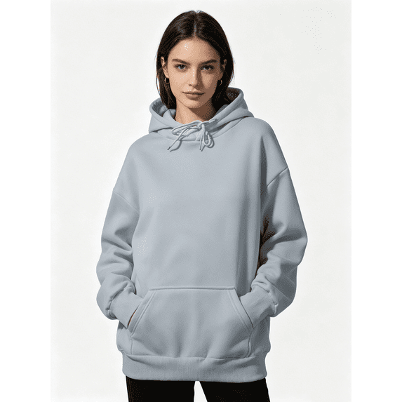 Zynoxe Hooded Sweatshirt for Women with Front Kangaroo Pocket Comfort Casual Long Sleeve Pullover Hoodie Plus Sized Solid Color Womens Sweat Shirts Trendy Versatile Essentials Fall Tops 4XL