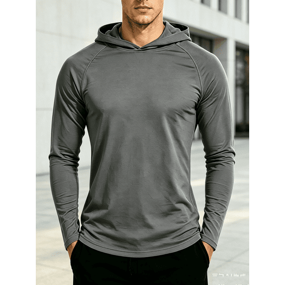 Zynoxe Hoodies for Men Relaxed Men's Long Sleeve T Shirt Breathable Quick Dry Mesh Pullover Hoodie Fashionable Solid Color Sports Base Top Versatile Sun Protection Hooded Top M