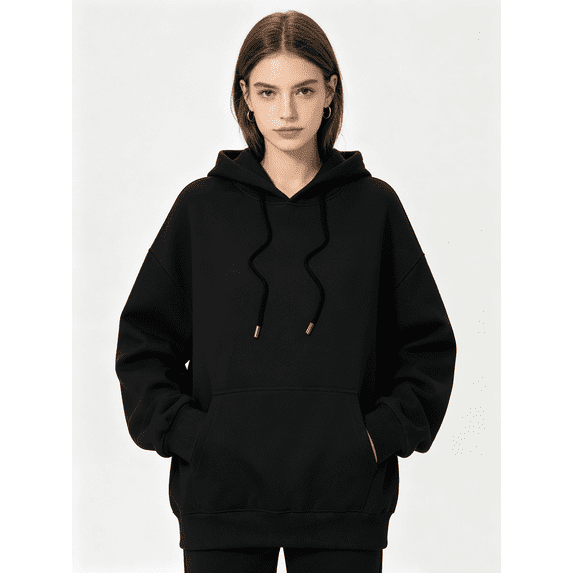 Zynoxe Hoodies for Women Oversized Elastic Ribbed Hem Pullover Sweatshirt Adjustable Drawstring Long Drop Shoulder Sleeves Hoodie Oversized Casual Solid Color Tops with Front Kangaroo Pocket S
