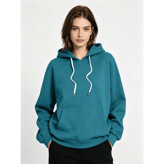 Zynoxe Hoodies for Women Oversized Elastic Ribbed Hem Pullover Sweatshirt Adjustable Drawstring Long Drop Shoulder Sleeves Hoodie Oversized Casual Solid Color Tops with Front Kangaroo Pocket 2XL
