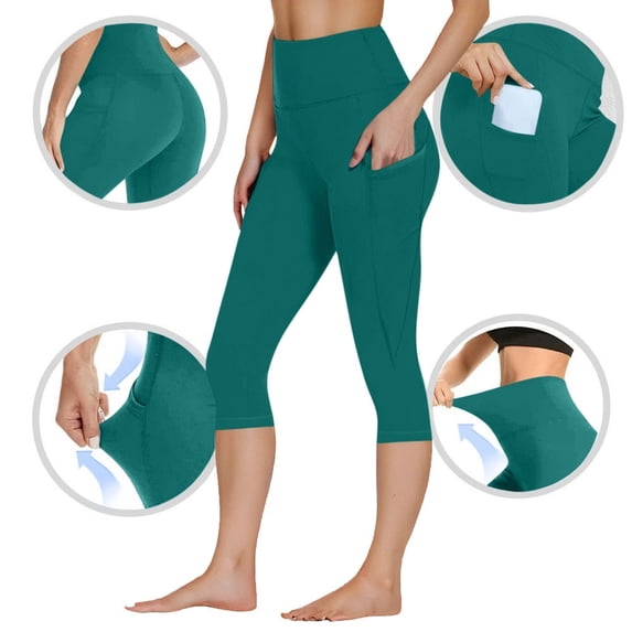Zynoxe Leggings for Women Tummy Control High Waist Yoga Capri Pants Stretchy Solid Color Womens Sweatpants Comfy Breathable Athletic Trousers with Pockets M