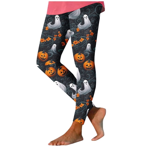 Zynoxe Leggings for Women Casual Slim Fit Halloween Printed High Waist Yoga Pant Fashion Soft Stretchy Sports Plus Size Athletic Pants Gray2 S