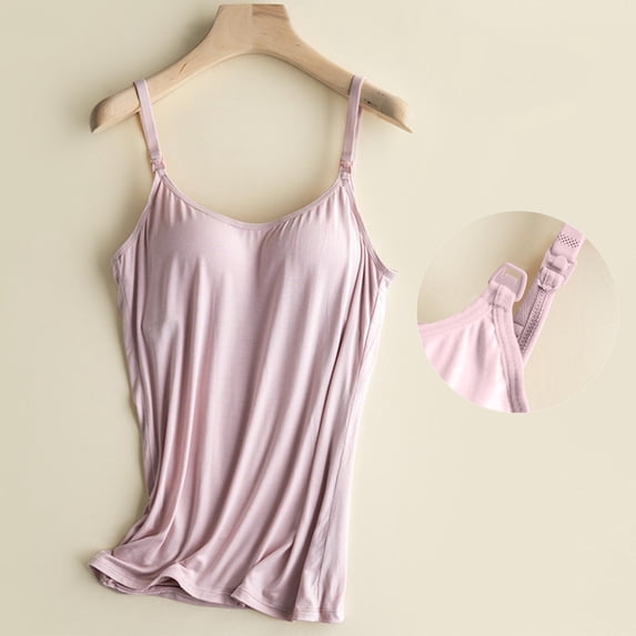 Zynoxe Maternity Tank Tops Clip down Round Neck Maternity Nursing Tank Tops with Built in Shelf Bra Adjustable Removable Straps Sleeveless Breastfeeding Tops for Pregnancy Loungewear and Casual