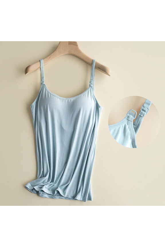 Maternity Tank Tops Clip down Round Neck Maternity Nursing Tank Tops with Built in Shelf Bra Adjustable Removable Straps Sleeveless Breastfeeding Tops for Pregnancy Loungewear and Casual