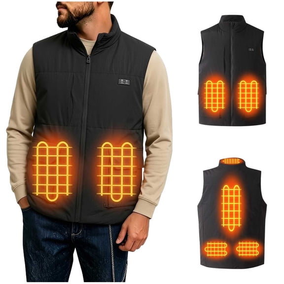 Zynoxe Men's Heated Cotton Vest Jacket Lightweight 6 Heating Zones Dual Control Sleeveless Vest Classic Stand Collar Zip Up Warm Gilet Jacket Heating Waistcoat with External Control Button M