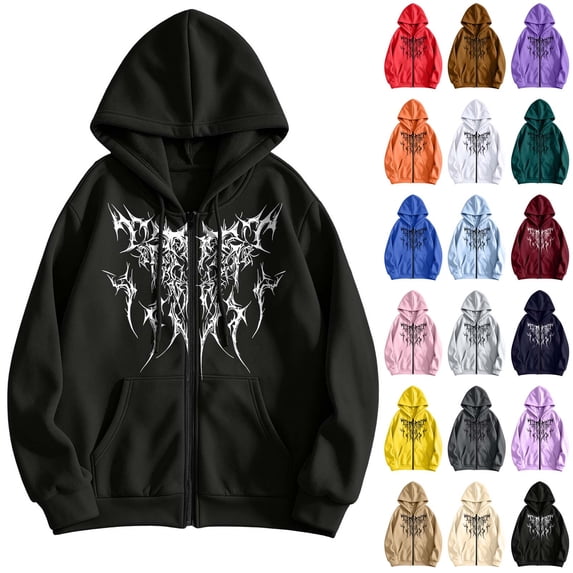 Zynoxe Men's Hooded Sweatshirt with Side Pockets & Elastic Cuffs Hem Zip Up Drawstring Hoodie Fashionable Printed Sweatshirt for Men Versatile Solid Color Long Sleeve Sweatshirt Jacket L