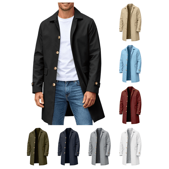 Zynoxe Men's Mid‑Length Jackets Classic Lapel Button Down Jackets for Men Lightweight Open‑Front Casual Trench Coat Wrinkle‑Resistant Solid Color Outer Jacke Wine XL