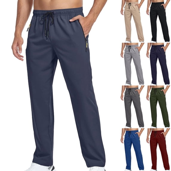 Zynoxe Men's Pants with Zipper Pockets Adjustable Drawstring Waist Straight Leg Pants Lightweight Breathable Quick Dry Waterproof Trousers Versatile Solid Color Outdoor Fishing Hiking Pants XL