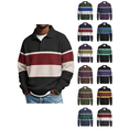 thumbnail image 1 of Zynoxe Men's Striped Sweatshirt with Elastic Ribbed Cuffs Classic Lapel Collar Sweatshirt for Men Loose Drop Shoulder Long Sleeve Pullover Top Fashionable Color Block Fall Sweatshirt 2XL, 1 of 8