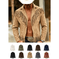 thumbnail image 1 of Zynoxe Men's Suede Jackets Classic Lapel Zip‑Up Oudoor Jacket Long Sleeve Open‑Front Jackets for Men Vintage Solid Color Casual Outer Coat Western Style with Tassel Army Green 2XS, 1 of 6