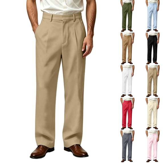 Zynoxe Men's Suit Pants with Side Pockets Wrinkle-Resistant Loose Straight Leg Pants Pleated Solid Color Dress Pants Casual Business Work Pants for Men