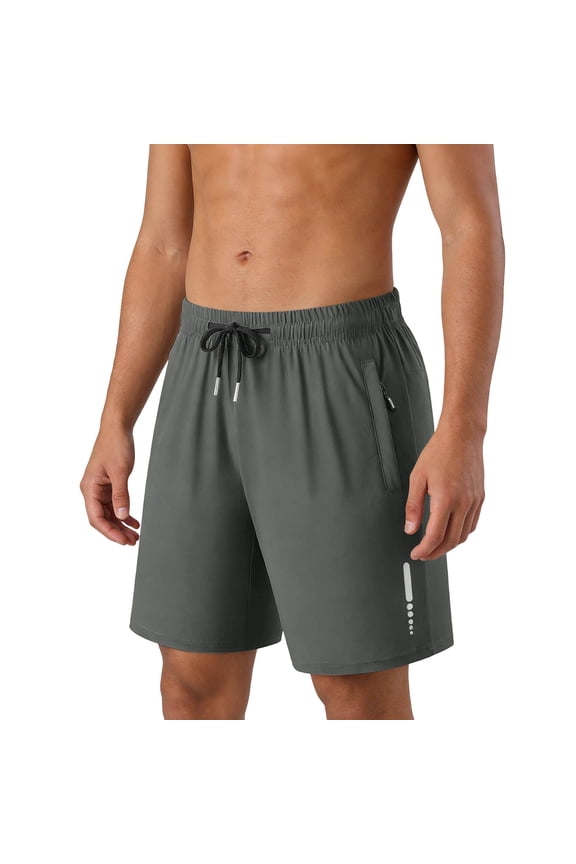 Mens Athletic Shorts with Zipper Pockets Breathable Mid-Thigh Length Running Shorts for Men Lightweight Quick-Dry Drawstring Waist Sweat Shorts Versatile Solid Color Plus Size Shorts XL