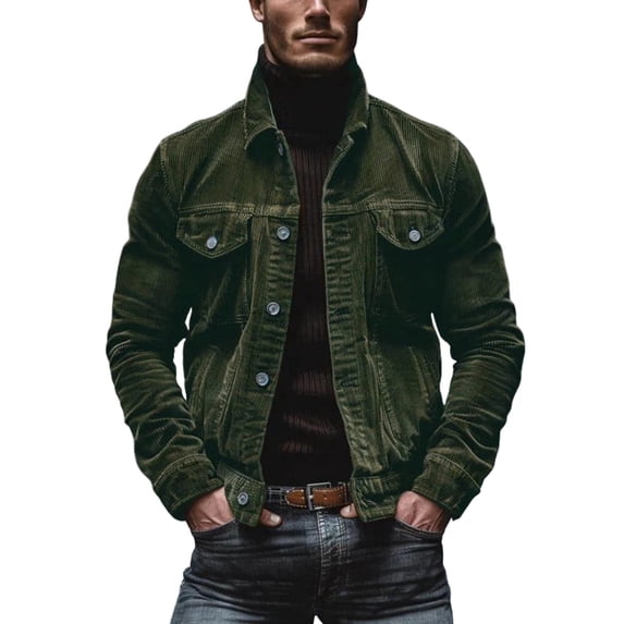 Zynoxe Mens Corduroy Trucker Jacket Outdoor Lapel Button Down Fall Vintage Outerwear Streetwear Classic Casual Jacket for Daily Wear