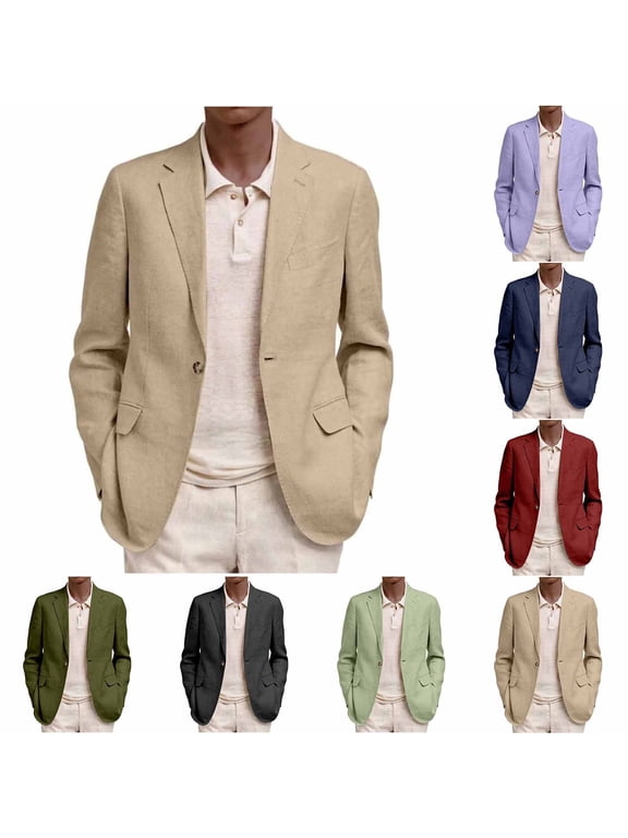 Mens Plus Size Blazer Turndown Collar Long Sleeve One Button Business Casual Jacket Trendy Open Front Office Work Suit Jacket Khaki 3XL