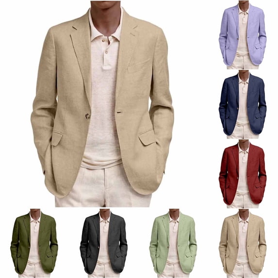 Zynoxe Mens Plus Size Blazer Turndown Collar Long Sleeve One Button Business Casual Jacket Trendy Open Front Office Work Suit Jacket Khaki S