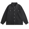 thumbnail image 1 of Zynoxe Mens Plus Size Denim Jackets Trendy Washed Lapel Button Down Workwear Jacket with Multi Pockets Fall Vintage Loose Fit Casual Jackets Black XL, 1 of 4