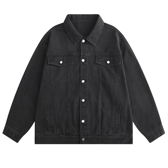 Zynoxe Mens Plus Size Denim Jackets Trendy Washed Lapel Button Down Workwear Jacket with Multi Pockets Fall Vintage Loose Fit Casual Jackets Black XL