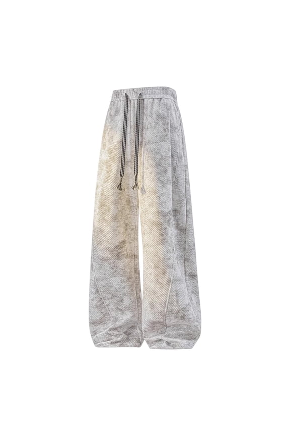 Mens Plus Size Wide Leg Pants Streetwear Ice Silk Elastic Waist Drawstring Sweatpants Outdoor Loose Diamond Jacquard Lounge Trousers Dark Gray XL