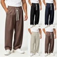 thumbnail image 1 of Zynoxe Mens Plus Size Wide Leg Sweatpants Casual Soft Elastic Waist Drawstring Joggers Relaxed Wrinkle Resistant Lounge Trousers with Pockets Beige XL, 1 of 9