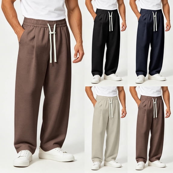 Zynoxe Mens Plus Size Wide Leg Sweatpants Casual Soft Elastic Waist Drawstring Joggers Relaxed Wrinkle Resistant Lounge Trousers with Pockets Coffee L