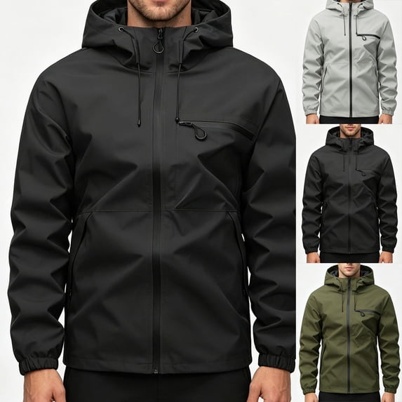 Zynoxe Mens Rain Jackets Outdoor Lightweight Waterproof Drawstring Hood Long Sleeve Rain Coat with Pockets Casual Windbreaker for Hiking Travel Gray L