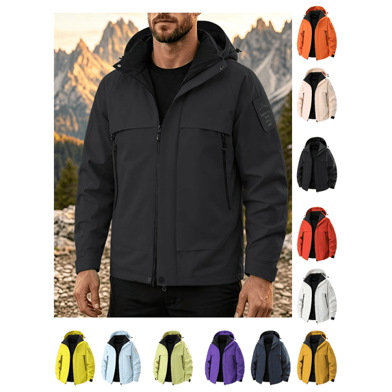 Zynoxe Mens Windbreaker Jackets Lightweight Waterproof Jackets for Men Relaxed Long Sleeve Zip Up Hooded Jacket Stylish Color Block Cotton Coat with Side Pockets