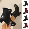 thumbnail image 1 of Zynoxe Plus Size Boots for Women Trendy Square Toe Ankle Boots Smooth Pu Leather Back Zipper Boots Comfy Low Block Heel Booties for Casual Office Work Party Black 5.5, 1 of 10
