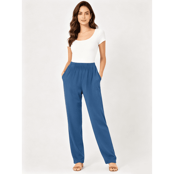 Zynoxe Plus Size Fleece-Lined Pants for Women Comfort Elastic Waistband Straight Leg Pants Trendy Versatile Solid Color Ladies Trousers Warmth Full Length Winter Pants with Side Pockets L