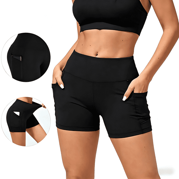 Zynoxe Plus Size Shorts for Women with Pocket Women's Mid-Thigh Length Athletic Shorts Soft Stretch High Waisted Yoga Shorts Versatile Casual Solid Color Cycling Workout Shorts S
