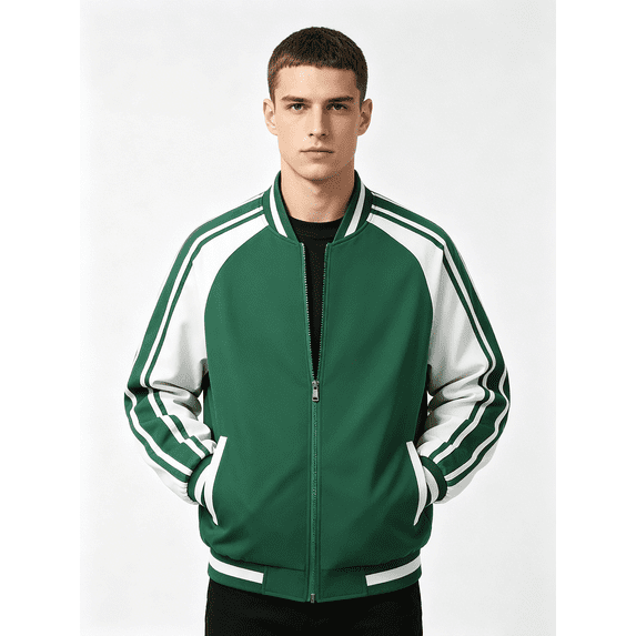 Zynoxe Plus Size Sweatshirt Jacket for Men Classic Stand Collar Zip Up Jacket Stretchy Ribbed Cuffs Hem Long Sleeve Casual Jacket Stylish Striped Color Block Pullover Sweatshirt with Pockets XL