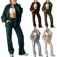 thumbnail image 1 of Zynoxe Plus Size Sweatsuits 2 Piece Set with Side Pockets Classic Stand Collar Zip Up Sweatshirt & Drawstring Pants Suit Relaxed Long Sleeve Tracksuit Set Versatile Solid Color Lounge Sets 2XL, 1 of 6
