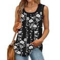 thumbnail image 1 of Zynoxe Plus Size Tank Tops for Women Fashion Print Summer Loose Sleeveless Tops for Women Ribbed Trim Scoop Neck Curved Hem Vacation Daily Tunic Shirts, 1 of 7