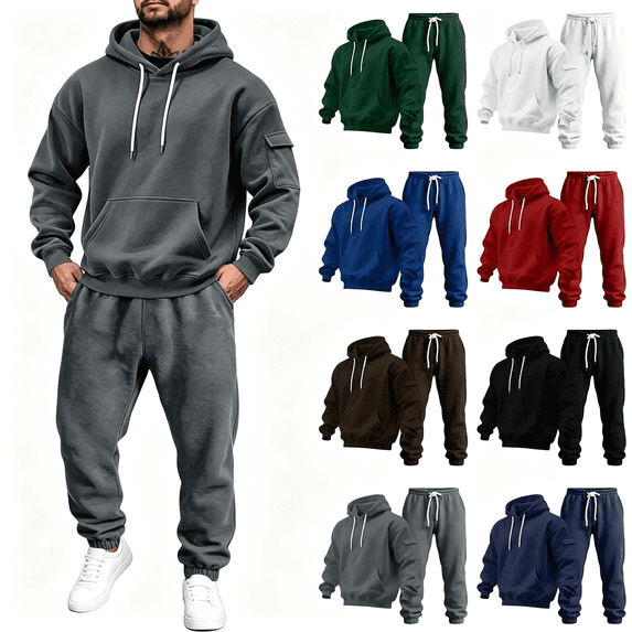 Zynoxe Plus Size Tracksuit Sets Men Casual Windproof Long Sleeve Hoodies and Drawstring Elastic Waist Joggers Lounge Sports Sweatsuits Sets with Pockets