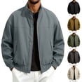 thumbnail image 1 of Zynoxe Plus Size Windbreaker Jackets for Men with Pockets & Elastic Cuffs Hem Classic Stand Collar Zip Up Jackets Loose Long Sleeve Bomber Jacket Fashiona Solid Color Motorcycle Trench Coat, 1 of 9