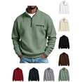 thumbnail image 1 of Zynoxe Pullover Sweatshirt for Men with Chest Pocket & Elastic Cuffs Classic Half Zip Lapel Top Comfort Waffle Knit Long Sleeve Sweatshirt Versatile Solid Color Workwear Sweatshirt L, 1 of 8