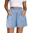 thumbnail image 1 of Zynoxe Shorts for Women with Button Pockets Lightweight Breathable Cotton Linen Shorts Comfort Elastic Waistband Mid-Thigh Wide Leg Shorts Relaxed Loose Fit Solid Color Summer Beach Shorts 3XL, 1 of 7