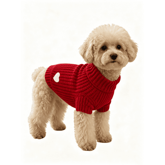 Zynoxe Small Dog Sweater Warm Comfy Knit Ribbed Winter Sweaters Solid Color Turtleneck Love Heart Print Winter Clothes