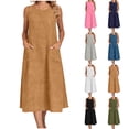thumbnail image 1 of Zynoxe Summer Dresses for Women Casual Round Neck Sleeveless Midi Dresses with Pockets Flowy Peasant Gauze Vacation Beach Dresses Pink 2XL, 1 of 8