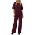thumbnail image 1 of Zynoxe Summer Sets for Women Comfortable Round Neck Short Sleeve Top Long Pant Suit Relaxed Fit Womens Sets 2 Piece Outfits Versatile Casual Solid Color Loungewear Set L, 1 of 8