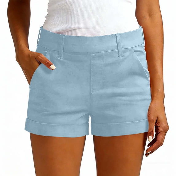 Zynoxe Summer Shorts for Women Comfortable Mid Waist Mid Length Womens Shorts Slim Fit Stretch Hiking Shorts with Pockets Versatile Outdoor Casual Solid Color Shorts 2XL