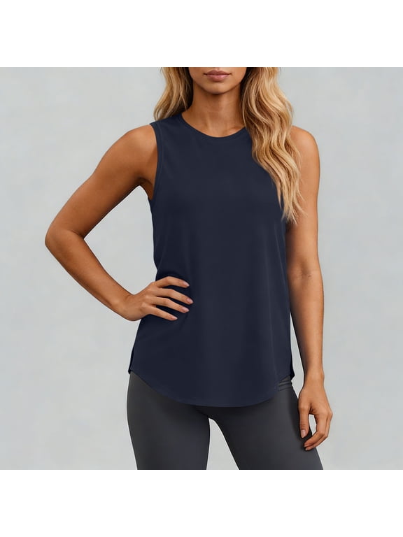 Sun Shirt Women Breathable Upf 50+ Sun Protection Tank Tops for Women Casual Round Neck Sleeveless Round Neck Summer Tops (Navy,M)