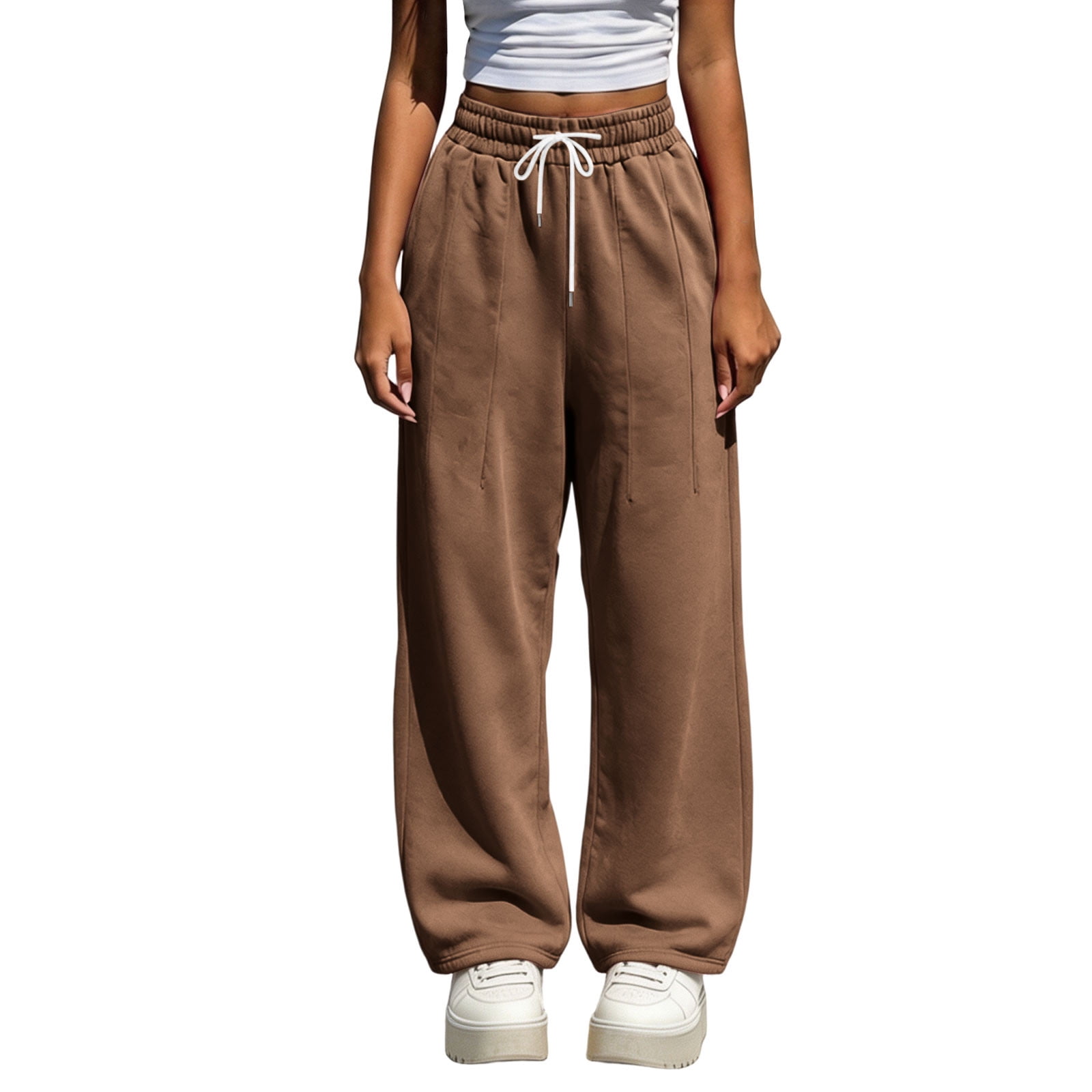 Zynoxe Sweatpants for Women Fall Solid Color Straight Elastic