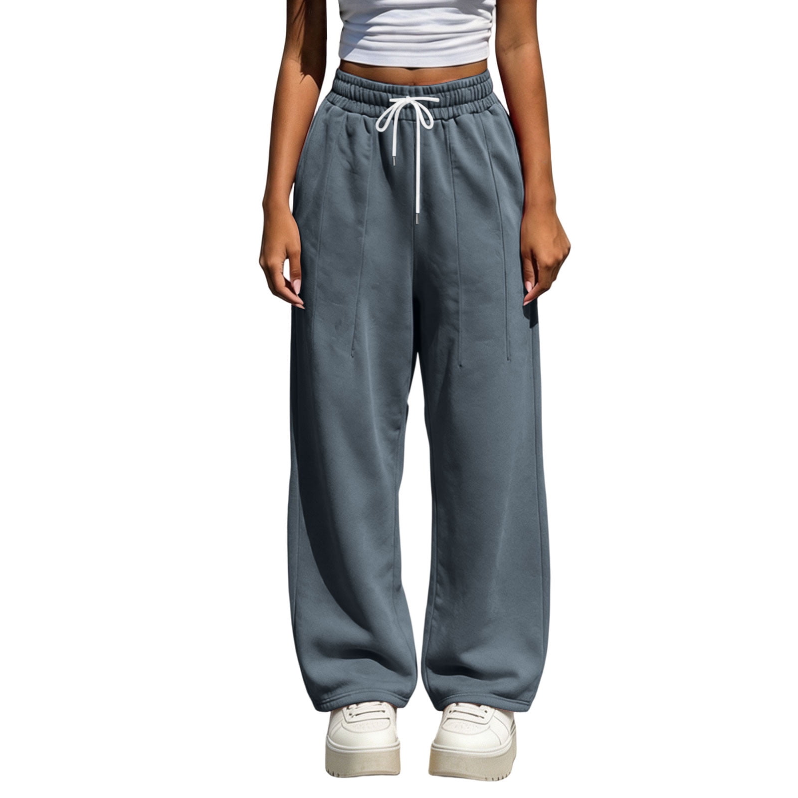 Zynoxe Sweatpants for Women Fall Solid Color Straight Elastic