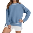 thumbnail image 1 of Zynoxe Sweatshirt for Women Trendy Contrast Stitching Long Sleeve Tops for Women Casual Crewneck Slit Hem Fall Sweatshirts for Daily Wear M, 1 of 9