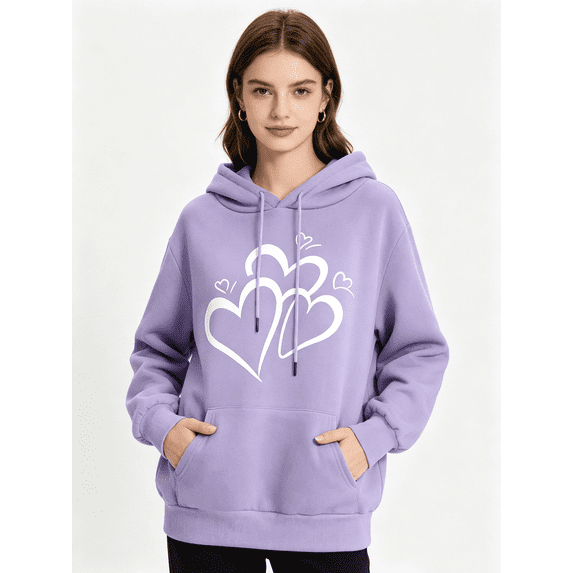 Zynoxe Sweatshirts for Women with Kangaroo Pocket Adjustable Drawstring Long Sleeve Essentials Hoodie Comfort Elastic Ribbed Cuffs Hem Pullover Tops Trendy Versatile Heart Print Womens Tops L